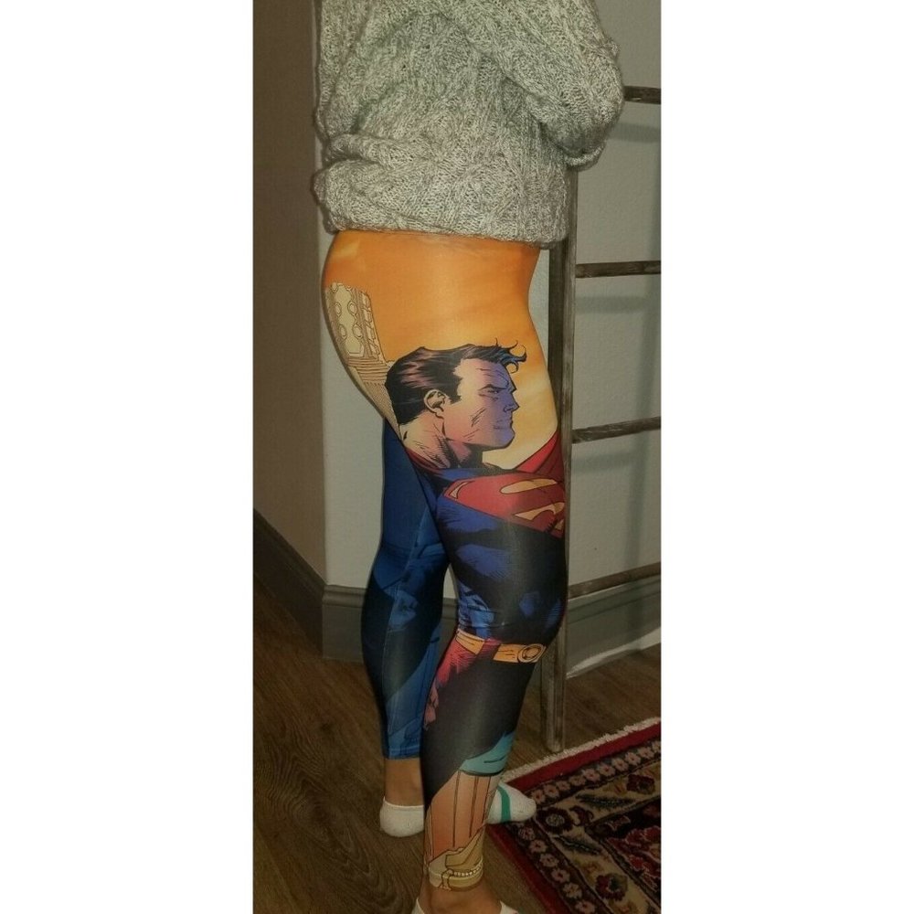 Superman Leggings With 2 Different Superman Designs On Each Leg. Size Small Cute